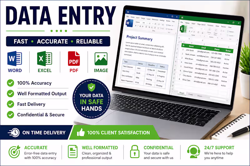 Cover image for Data Entry, Typing & PDF to Word/Excel Conversion Services