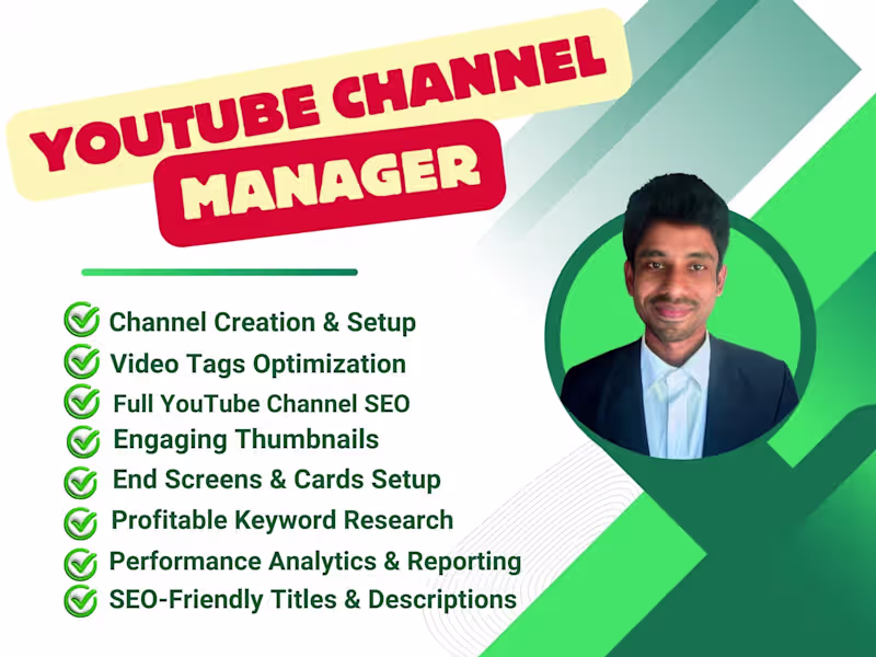 Cover image for YouTube manager for channel setup and SEO optimization