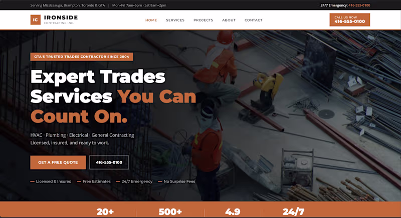 Cover image for Demo website for a trades
