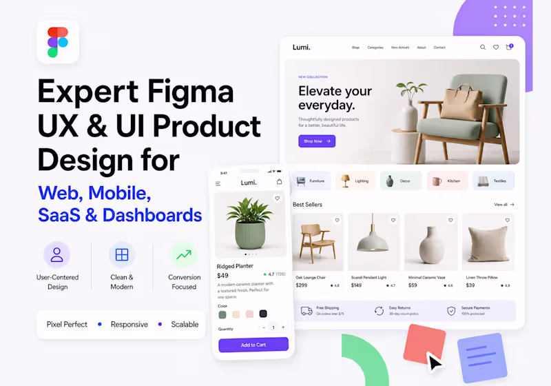 Cover image for Expert Figma UX & UI Design for Web, Mobile, SaaS & Dashboards