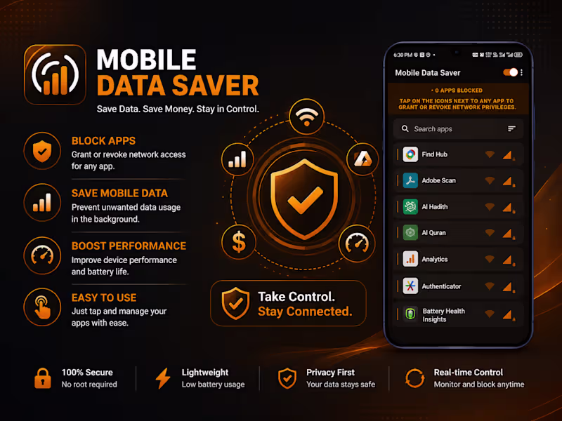 Cover image for Mobile Data Saver provides simple