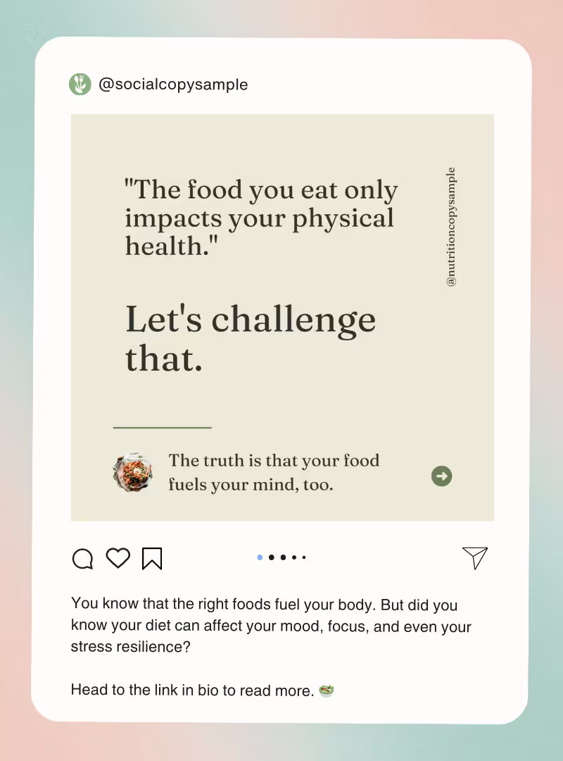 Cover image for Nutrition Brand: Social Media Copy Sample