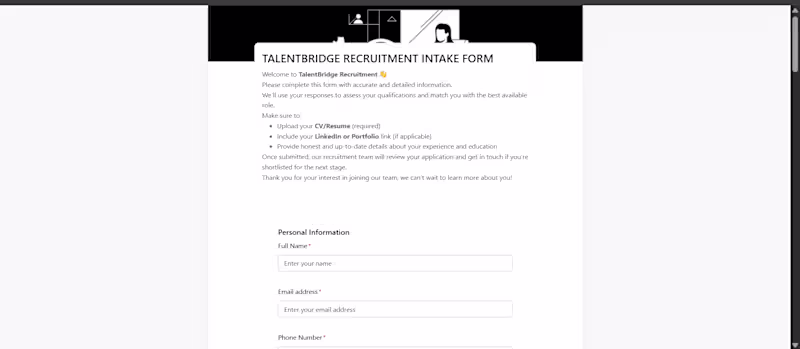 Cover image for TalentBridge Recruitment Workflow