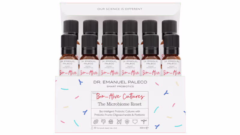 Cover image for Probiotic product in vials and boxes