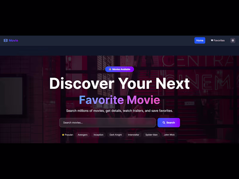 Cover image for Movie Discovery Platform
Search thousands of
