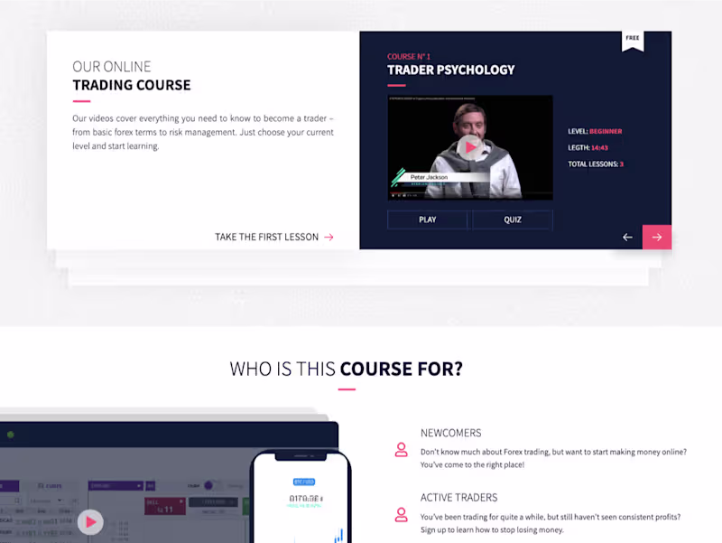 Cover image for Online Trading Course Website Overview: I built the frontend...