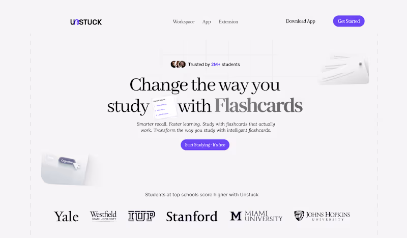 Cover image for Unstuck Smart Flashcard App Landing Page Design