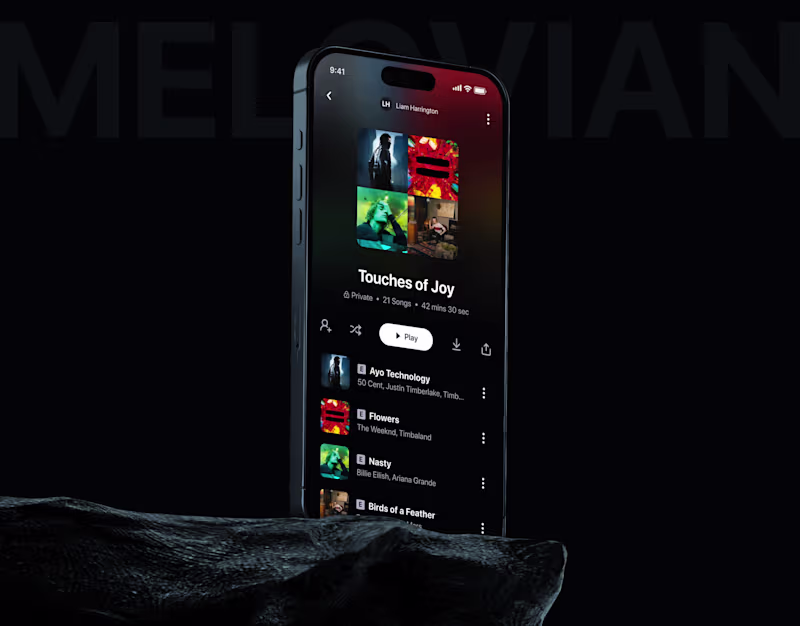 Cover image for Melovian - Music App UI UX | Mobile App | Branding