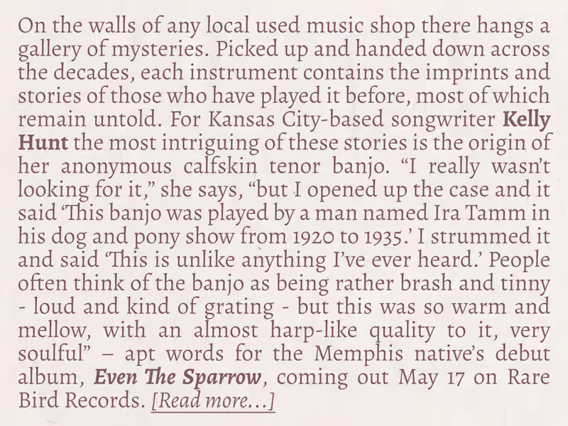 Cover image for Artist Bio - Kelly Hunt - Even the Sparrow (2019)
