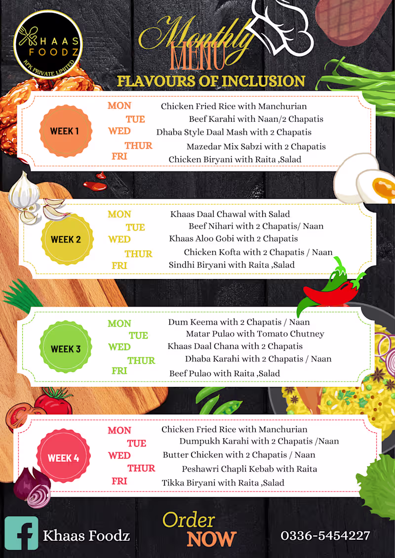 Cover image for Monthly Menu For KFK Pvt Ltd 