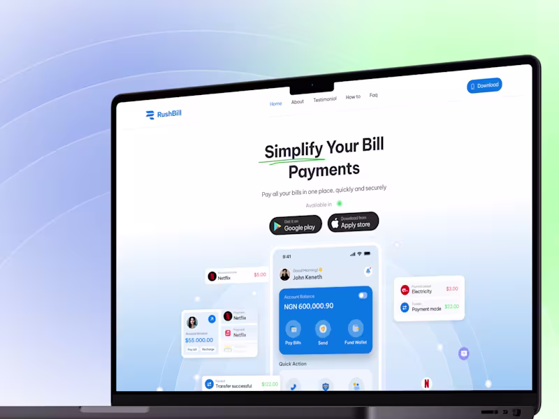 Cover image for Rushbill Landing Page Design and Development