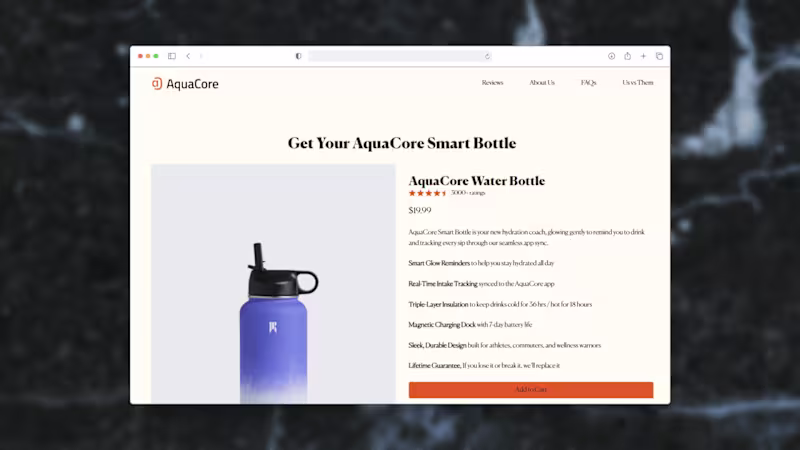 Cover image for AquaCore Product Page Design and Build in PageDeck