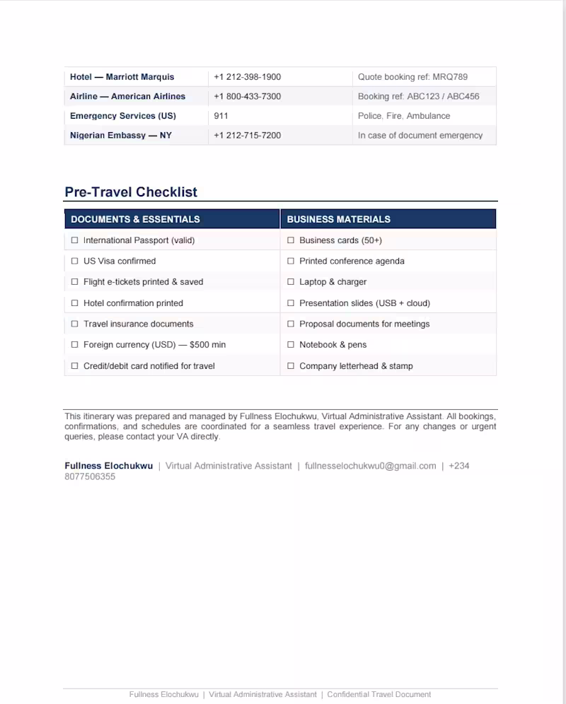 Cover image for Business Travel Itinerary