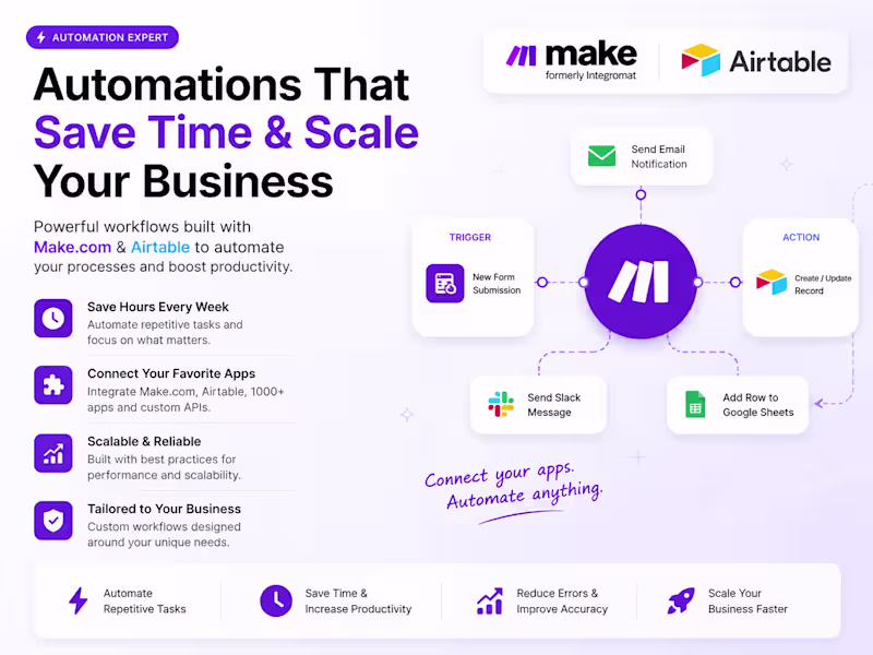 Cover image for I Will Build Business Automations with Make & Airtable
