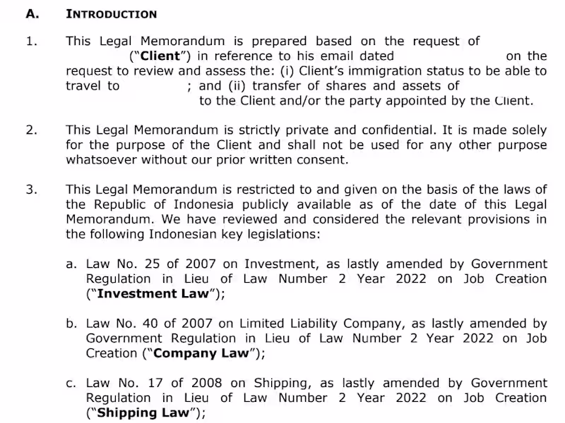 Cover image for Legal Memorandum | Indonesian Law Consulting