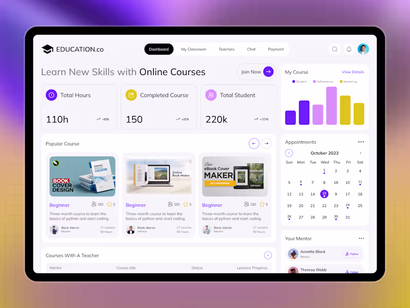 Cover image for Online Education Dashboard UI/UX Design