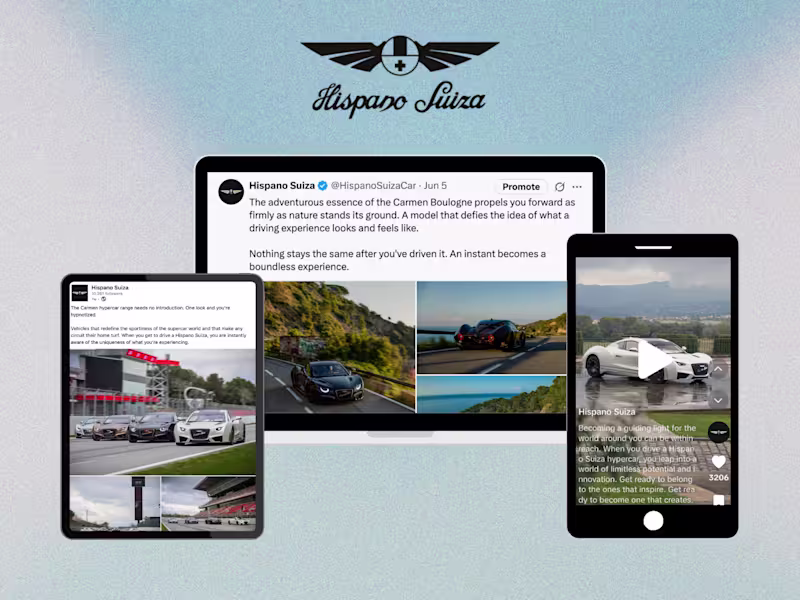 Cover image for Hispano Suiza I Copywriting and Social Media Management