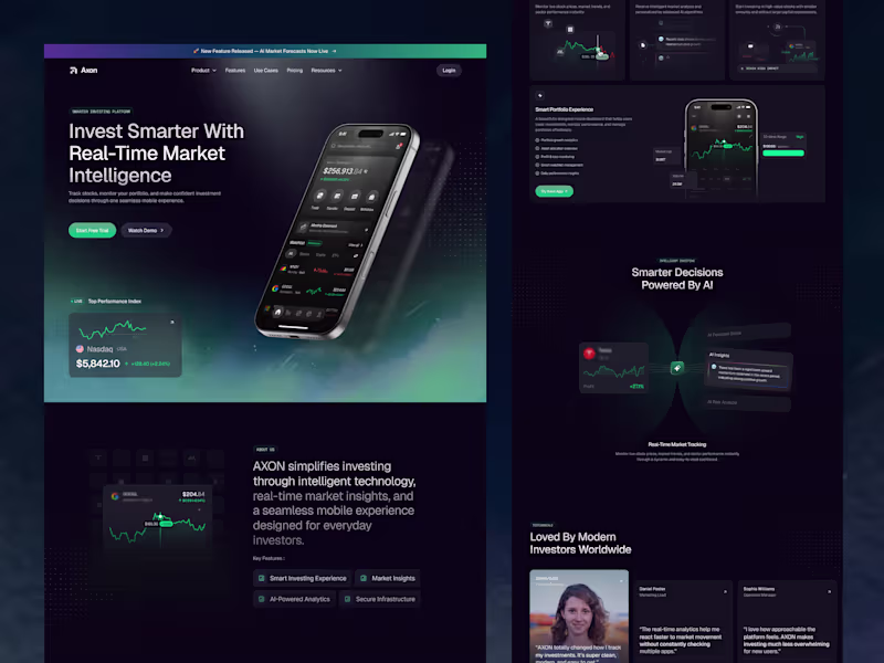 Cover image for Axon Stock App Landing Page Design
