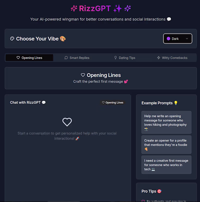 Cover image for RizzGPT: AI-Powered Dating Tips Web App