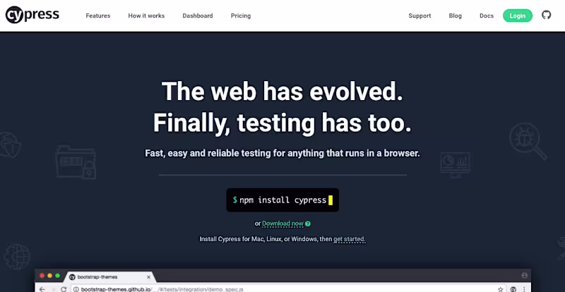 Cover image for Cypress.io: Messaging/brand strategy, copywriting, case studies