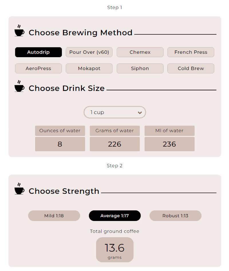 Cover image for Web Calculator - Coffee to Water Ratio