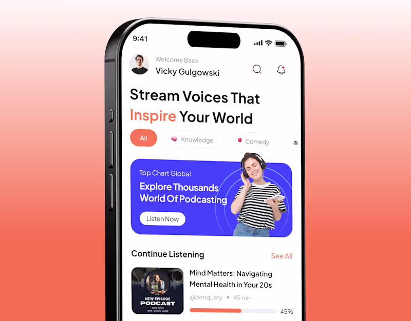 Cover image for Sonariq - Podcast App UI UX | Mobile App | Case Study
