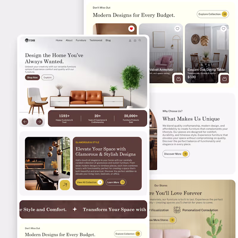 Cover image for Furniture shop website home page design.