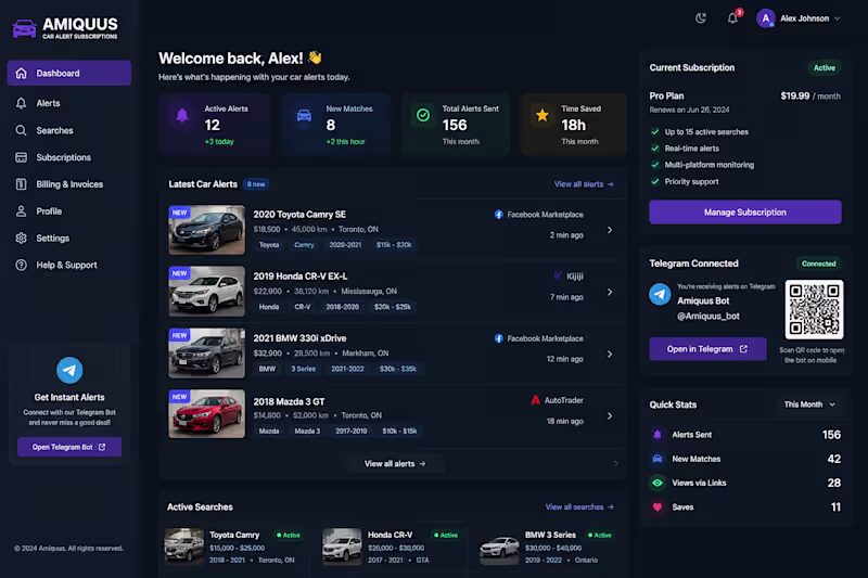 Cover image for Amiquus Car Alert Subscriptions