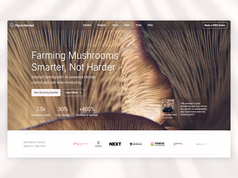 Cover image for MycroHarvest — Framer Website Redesign for AI AgTech Startup