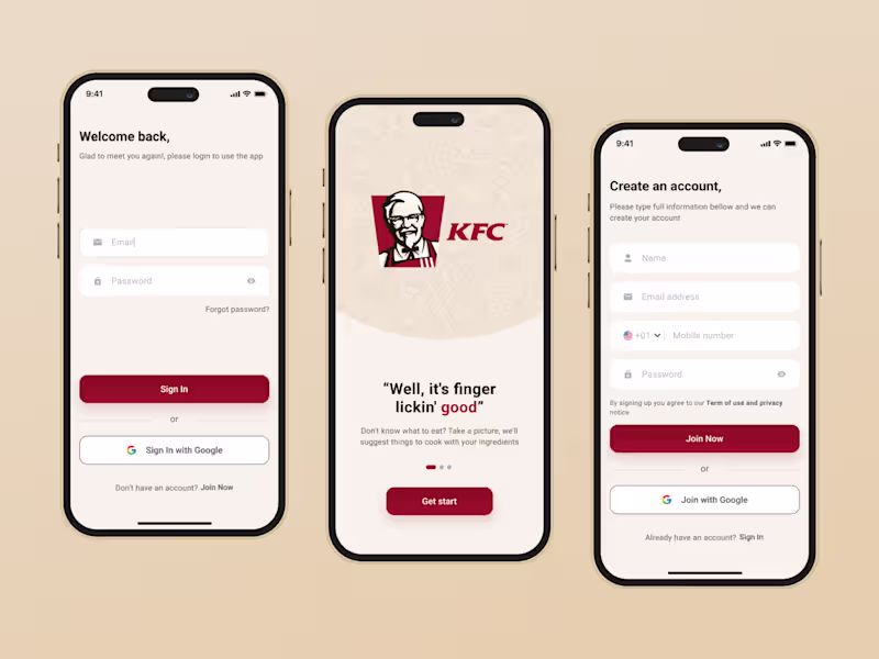 Cover image for KFC Onboard, login signup app screen