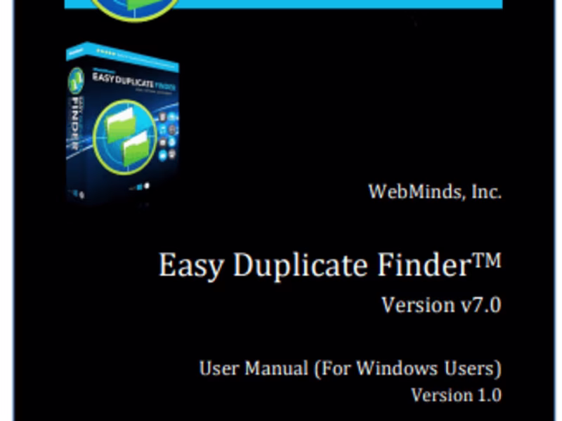 Cover image for Easy Duplicate Finder(TM) User Manual for Windows Users