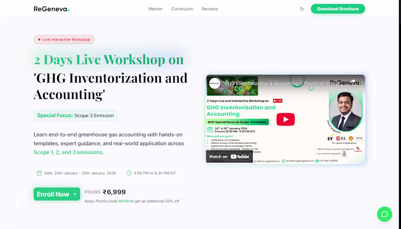 Cover image for Marketing landing page for Regeneva workshops showcasing sus...