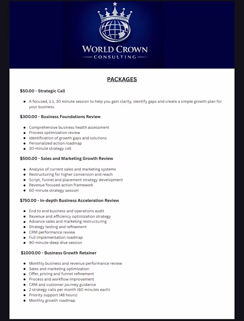 Cover image for Affordable Packages @ World Crown
