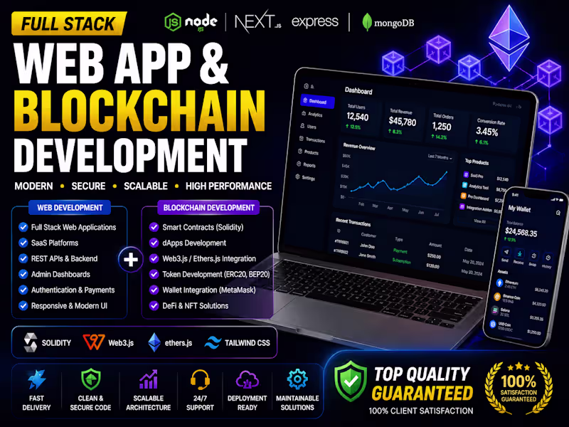 Cover image for develop full stack web application, saas, and blockchain dapps