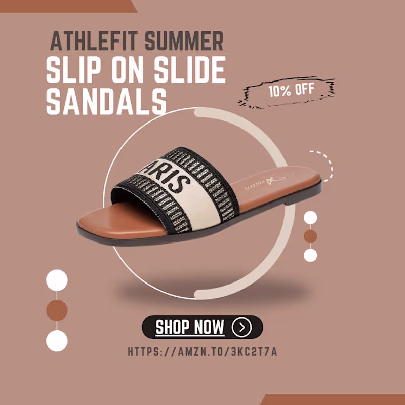 Cover image for Athlefit Summer Black Flat Sandals for Women Comfortable Slip O…