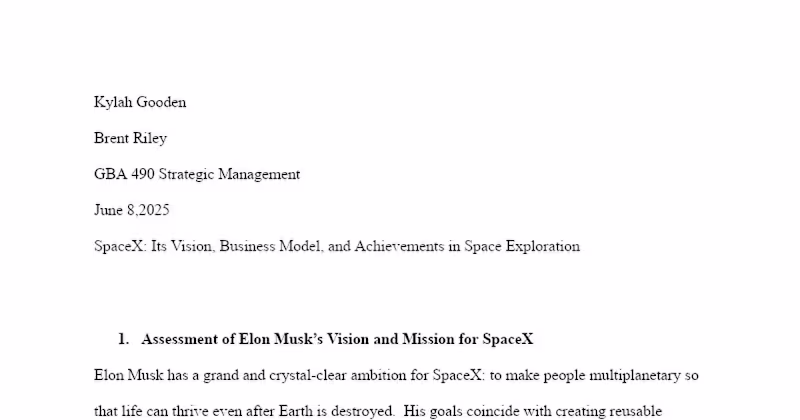 Cover image for SpaceX Strategic Vision and Business Model Assessment
