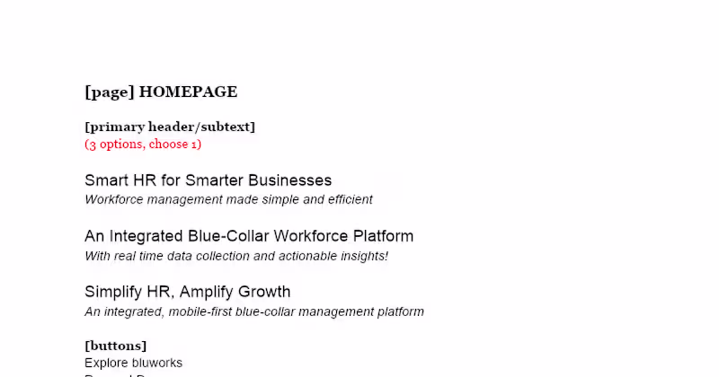 Cover image for Website Copy for Blue Collar HR B2B SaaS