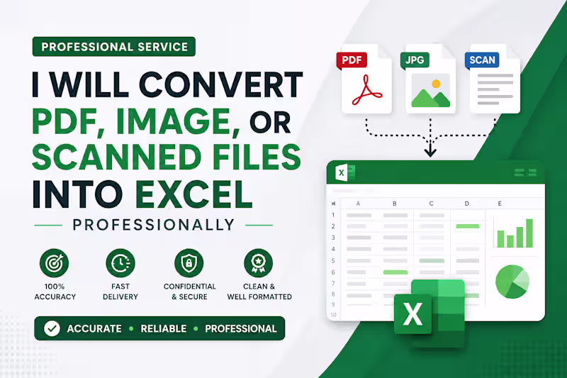 Cover image for I will convert PDF, image, or scanned files into Excel.