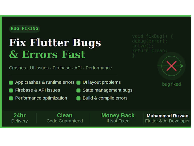 Cover image for Flutter Bug Fixing & Error Resolution