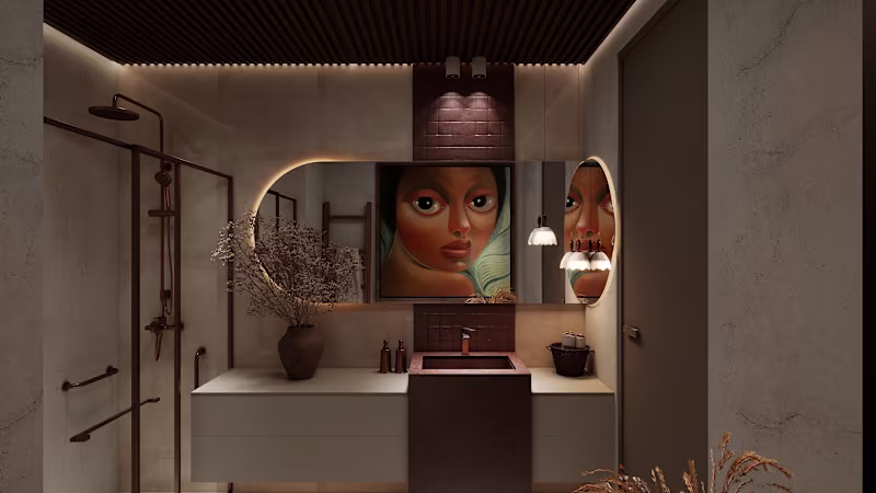 Cover image for La Ojona: A Dramatic & Textural Conceptual Bathroom