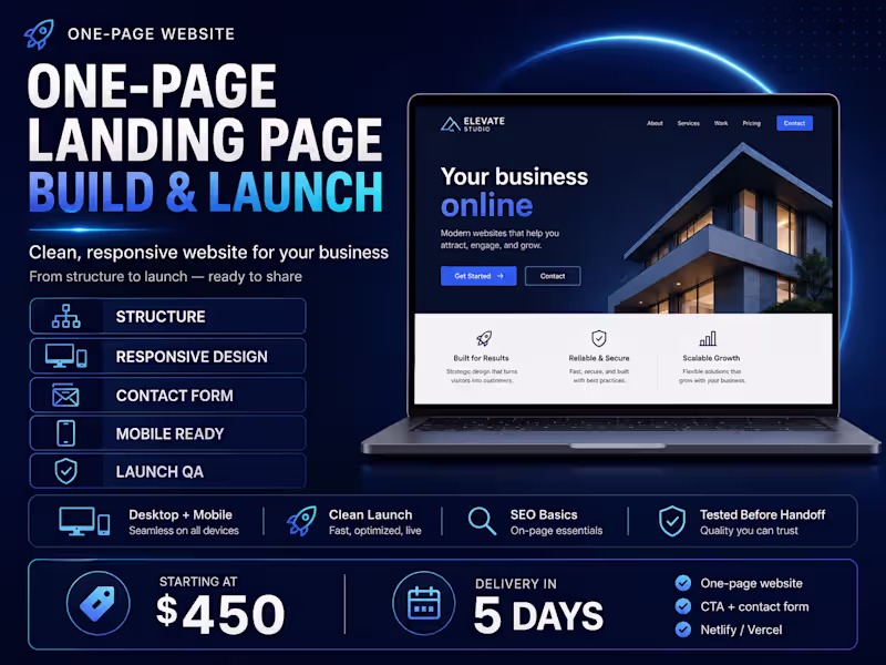 Cover image for One-Page Landing Page Build & Launch
