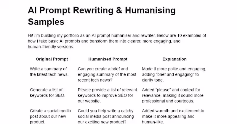 Cover image for AI Prompt Humanisation and Rewriting