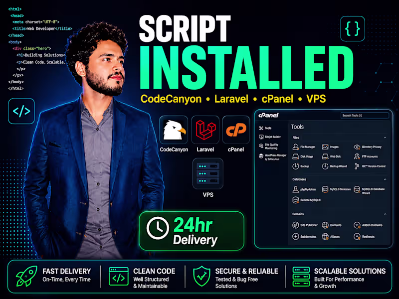 Cover image for I will install PHP codeca laravel script on any hosting or vps