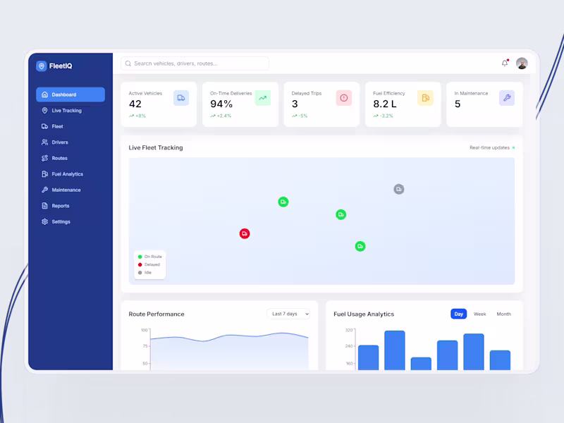 Cover image for FleetIQ - Smart Logistics & Fleet Intelligence Dashboard