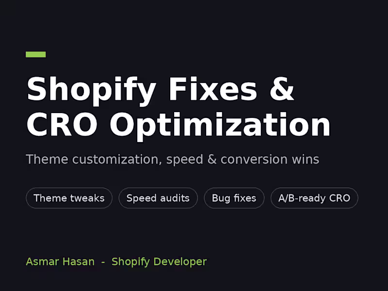 Cover image for Shopify Theme Fixes, Speed & CRO Optimization