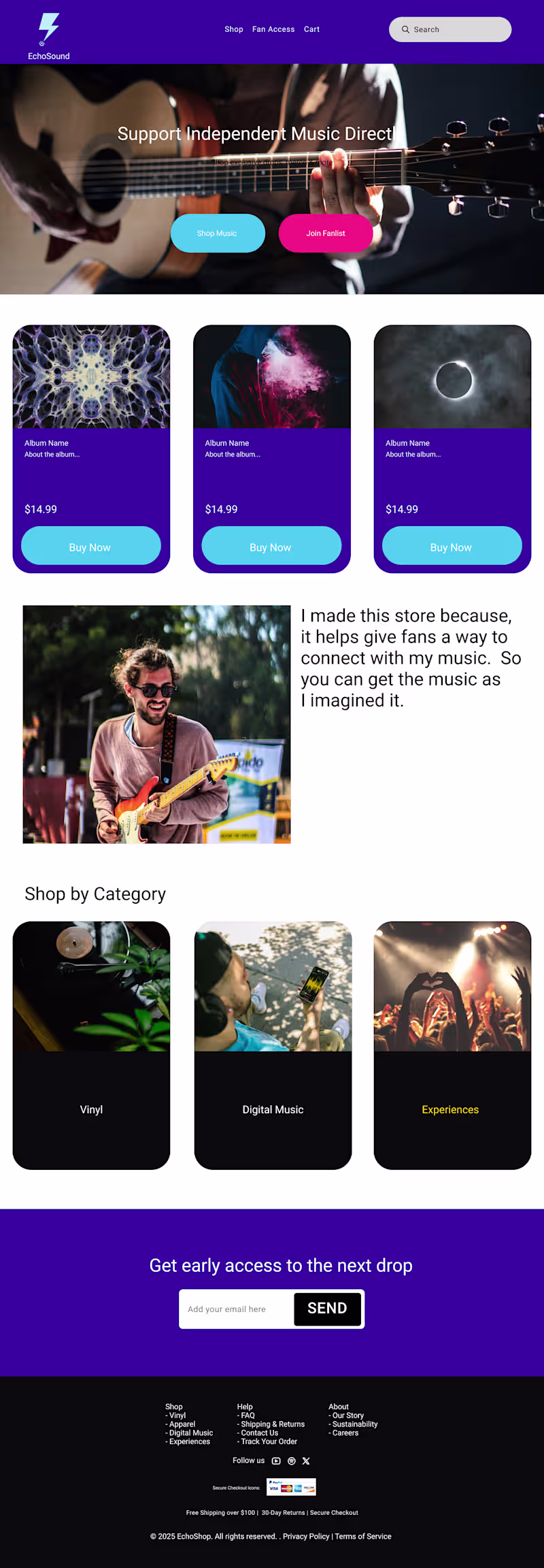 Cover image for e-commerce experience for Independent Music Artists