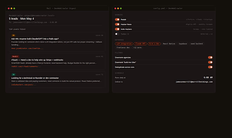 Cover image for DevWebCrawler — daily lead digest