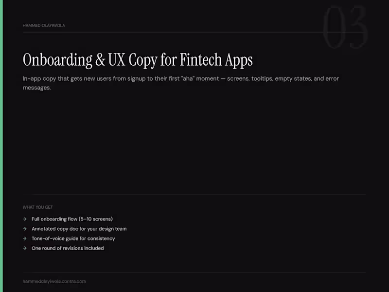 Cover image for Onboarding and in-app UX copy for fintech products Description
