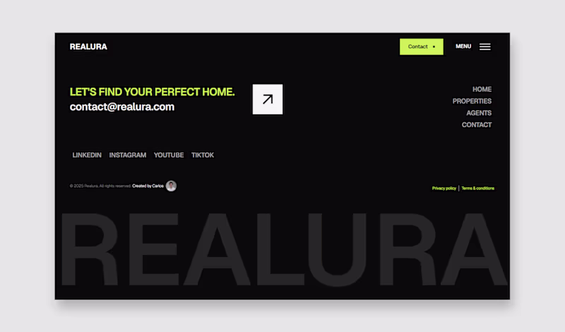 Cover image for Footer design for Realura. Love the big typography footers. ...