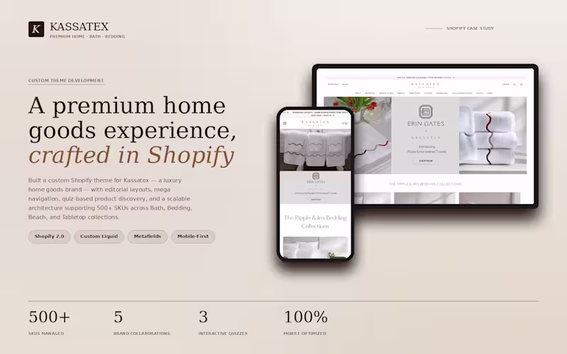 Cover image for Expert Shopify Developer for Kassatex Home Goods Store